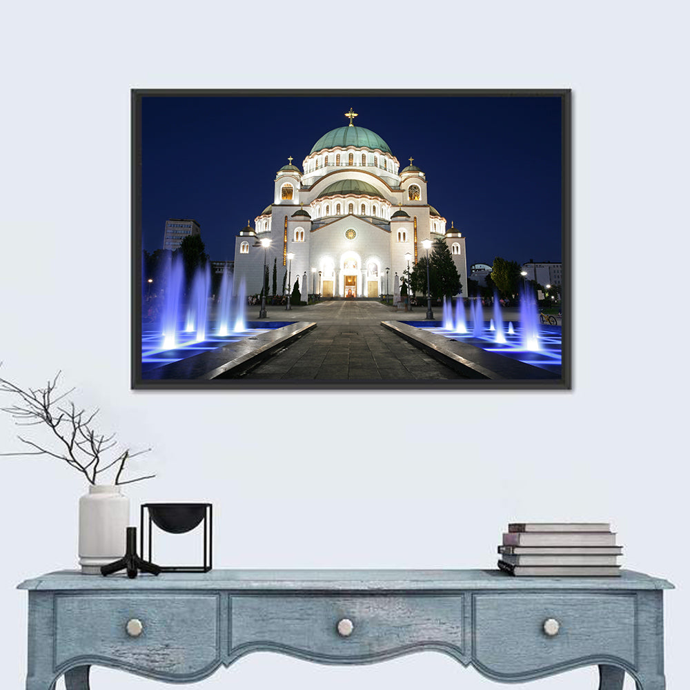 Saint Sava Cathedral at Night Wall Art
