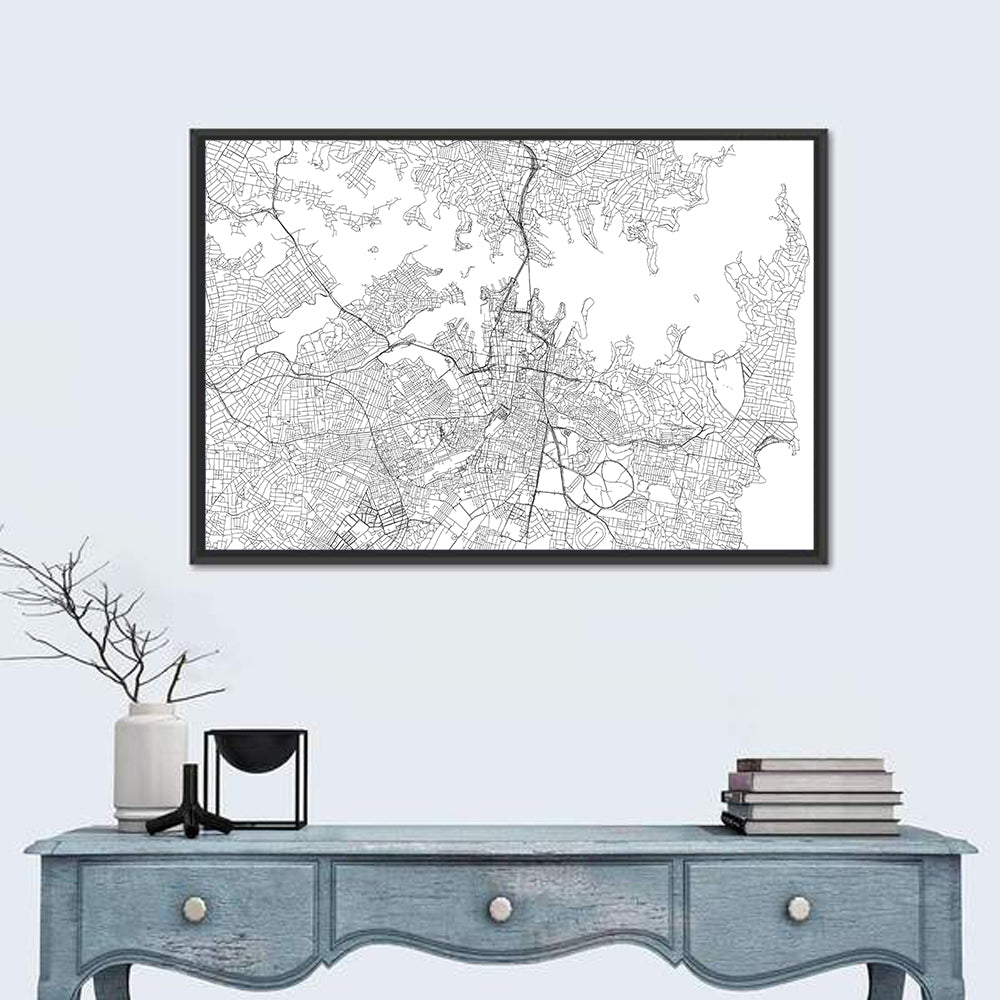 Sydney Harbour City Map Wall Art in a room, landscape