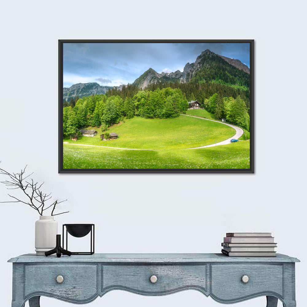 Berchtesgaden Meadow Road Wall Art in a room, landscape
