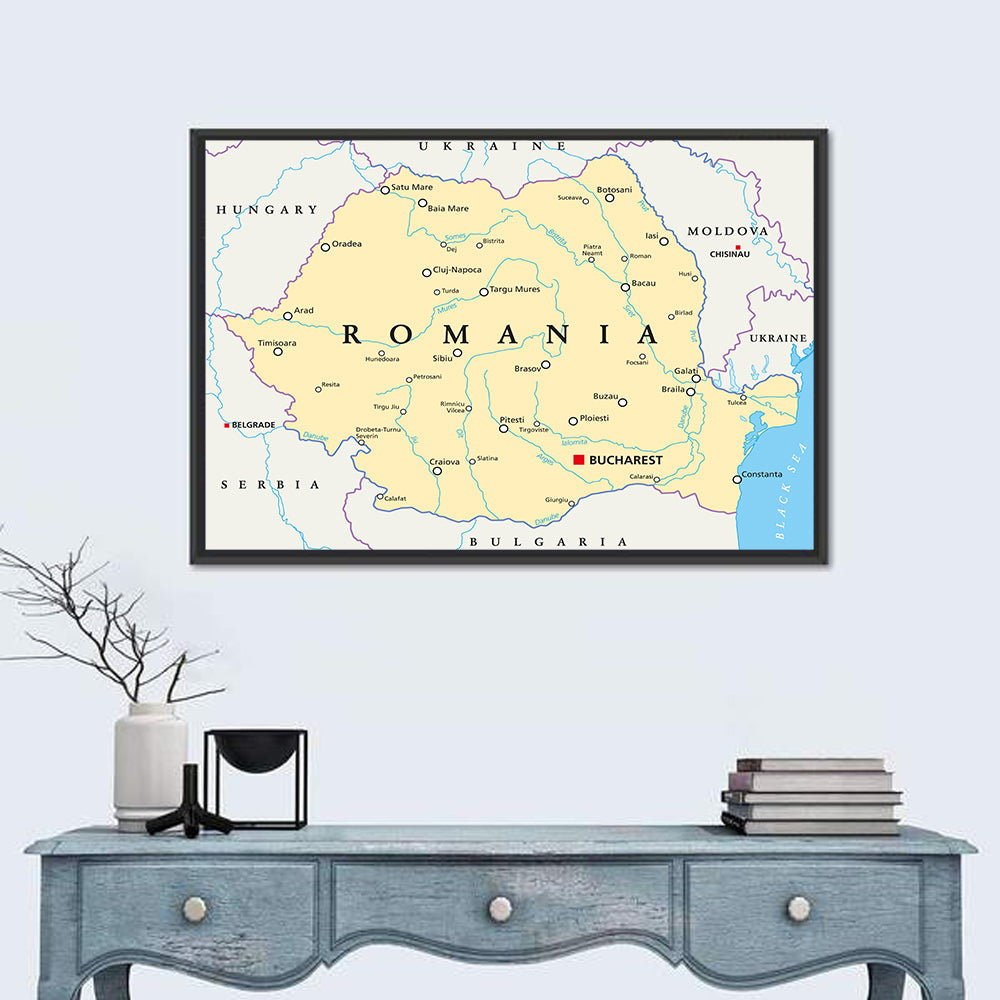 Romania Political Map Wall Art