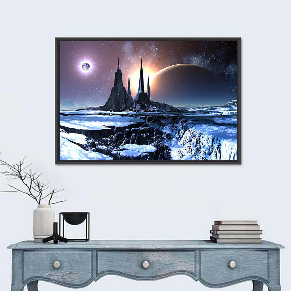 Lost Alien City in Snow Wall Art in a room, landscape