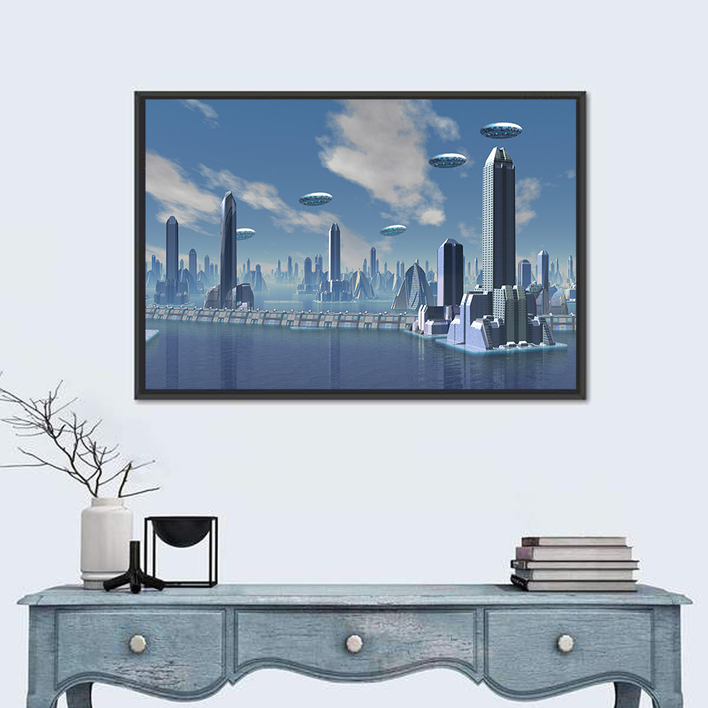 Futuristic Alien City with Ufos Wall Art