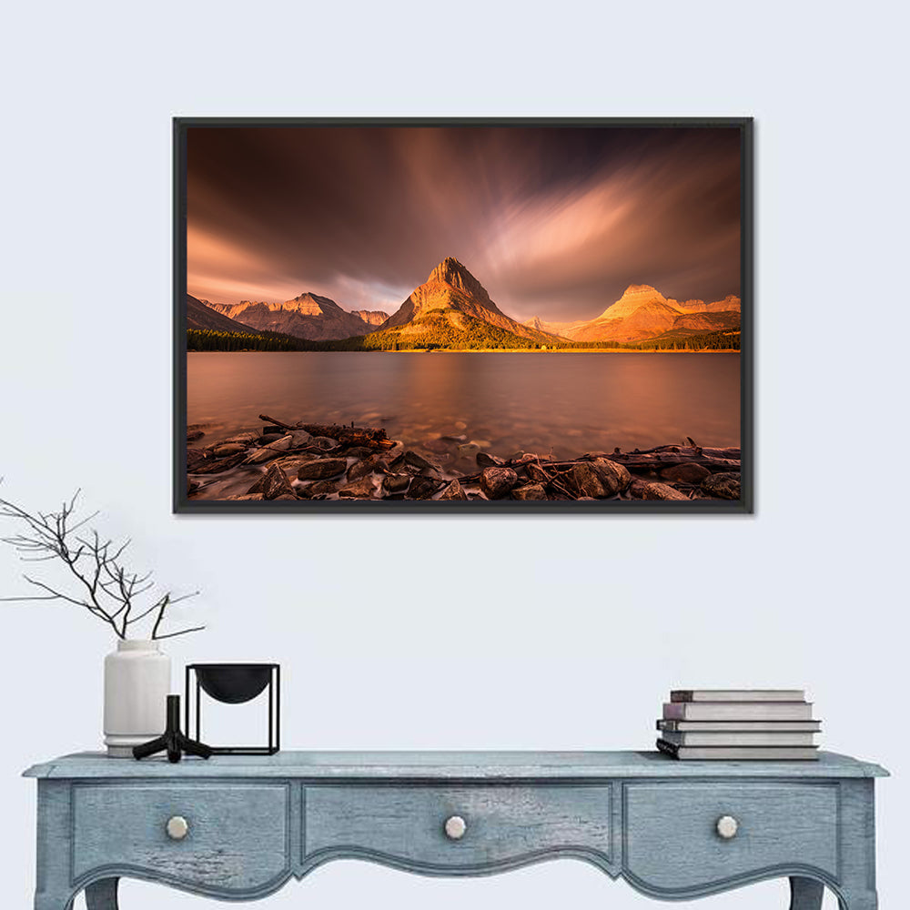 Mount Grinnell Golden Sunrise Wall Art in a room, landscape
