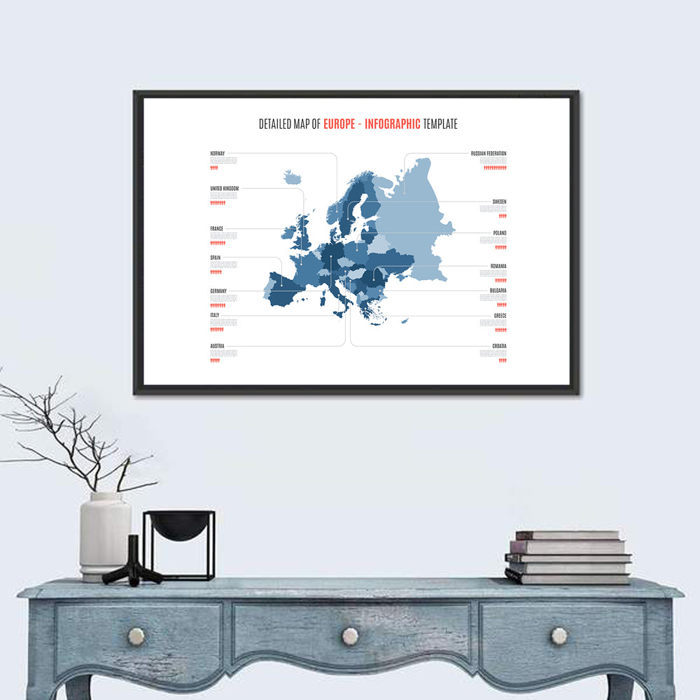 Detailed Map Of Europe Wall Art