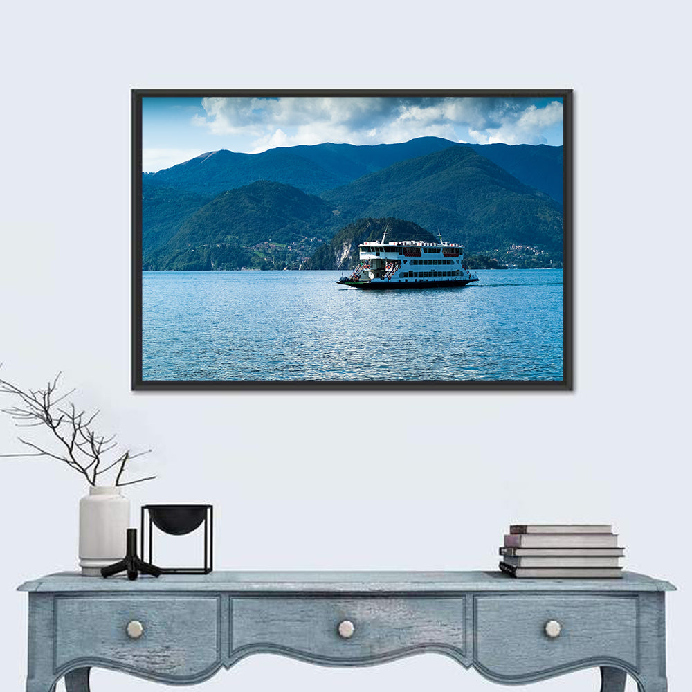 Blue Ferry on Lake Como Wall Art in a room, landscape