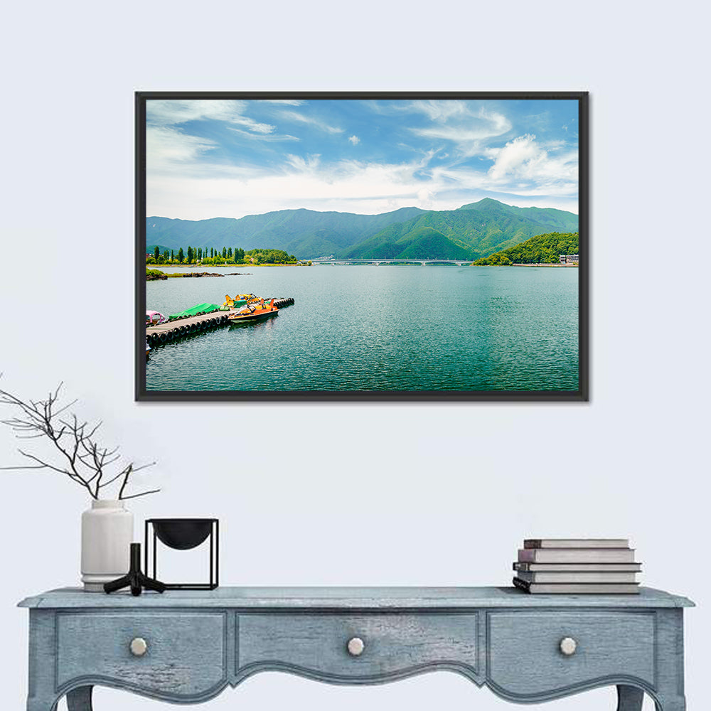 Lake Kawaguchi Mountain View Wall Art in a room, landscape