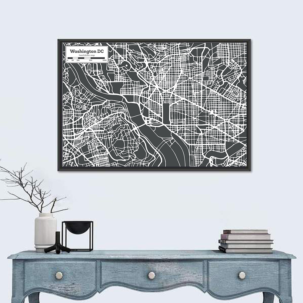 Washington D.c. River Grid Map Wall Art in a room, landscape