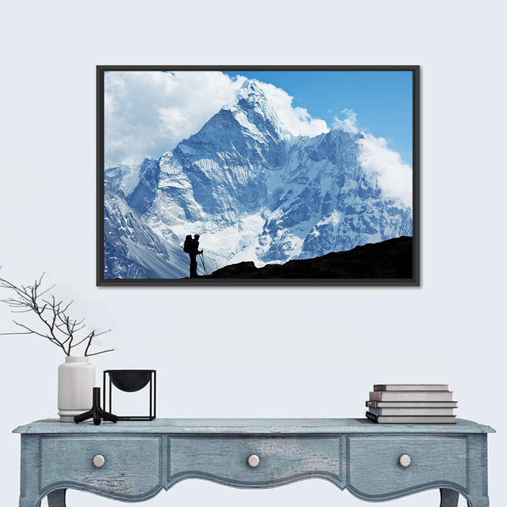 Hiker in Everest Region Wall Art in a room, landscape