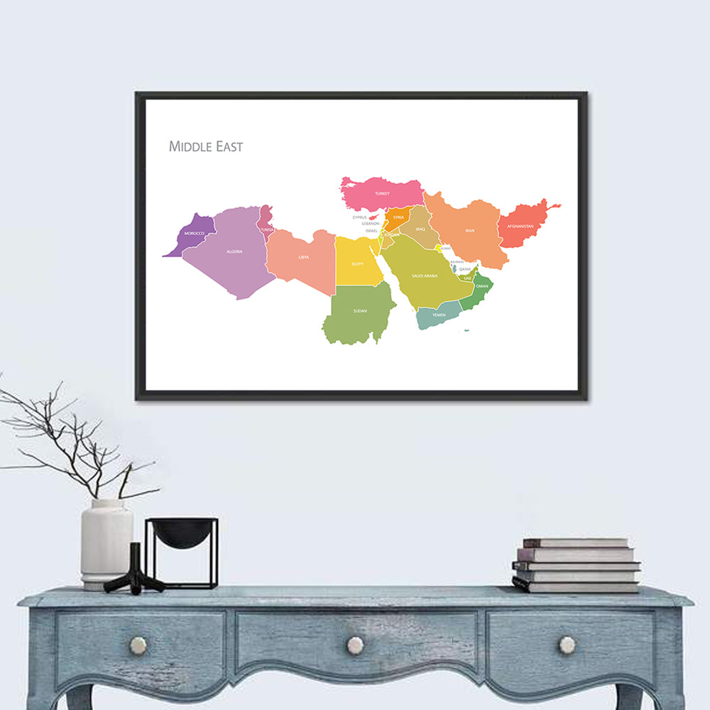 Colorful Middle East Map Wall Art