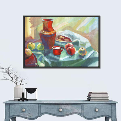 Vase, Apples and Red Cup Still Life Wall Art