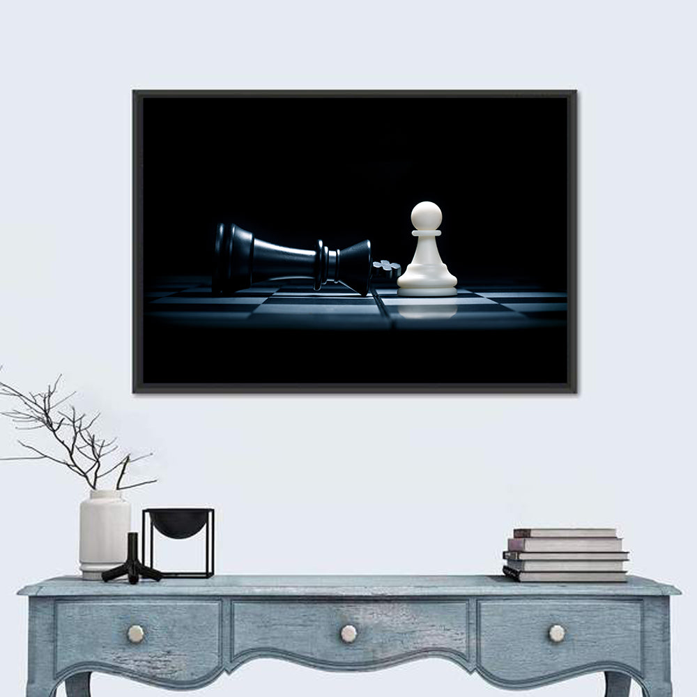 Pawn and Fallen King Wall Art in a room, landscape