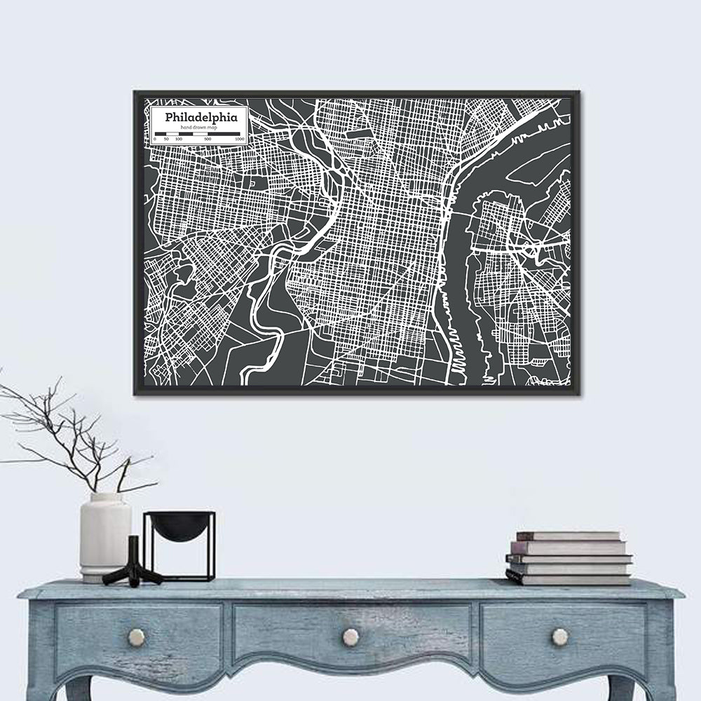 Philadelphia Street Grid Map Wall Art