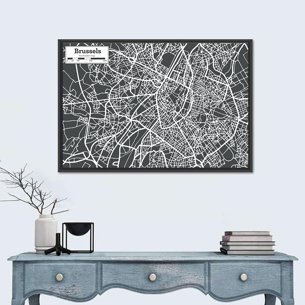Brussels Street Grid Map Wall Art in a room, landscape