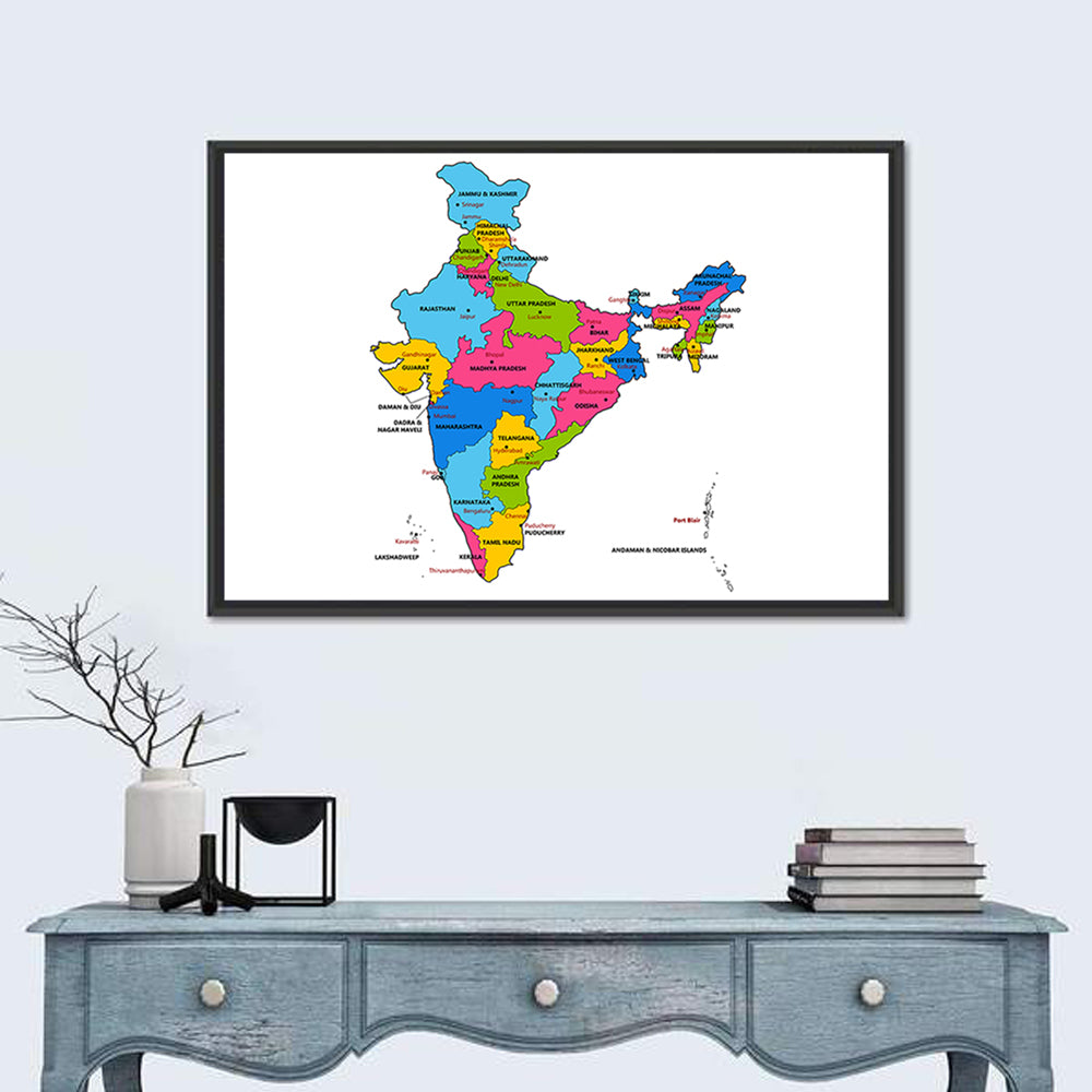 India Political Map Wall Art in a room, landscape