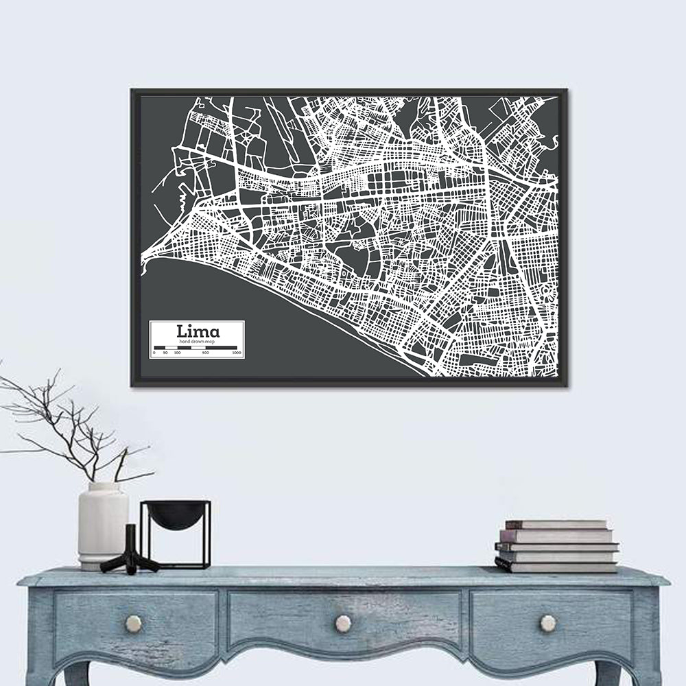 Lima Coastal City Map Wall Art in a room, landscape