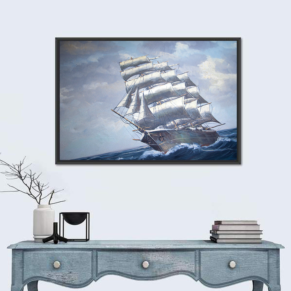 Antique Sailing Ship at Sea Wall Art in a room, landscape