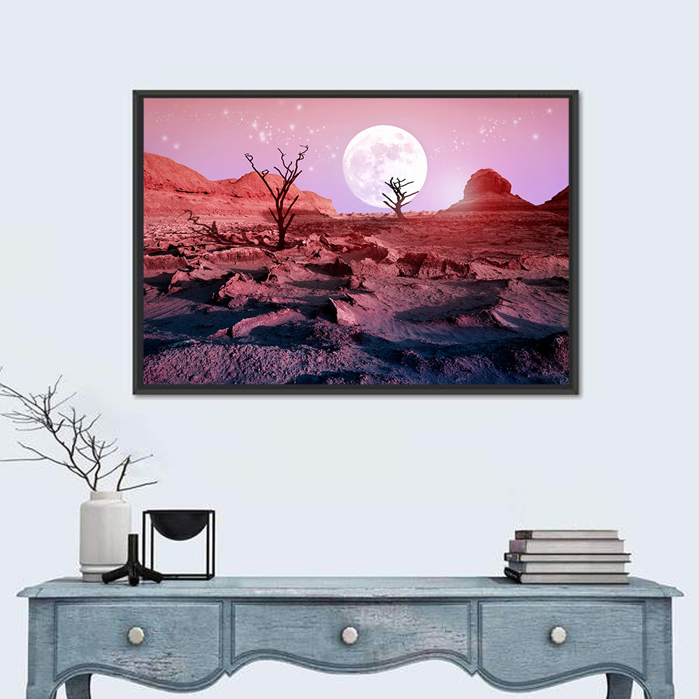 Desert Moon with Silhouetted Trees Wall Art in a room, landscape