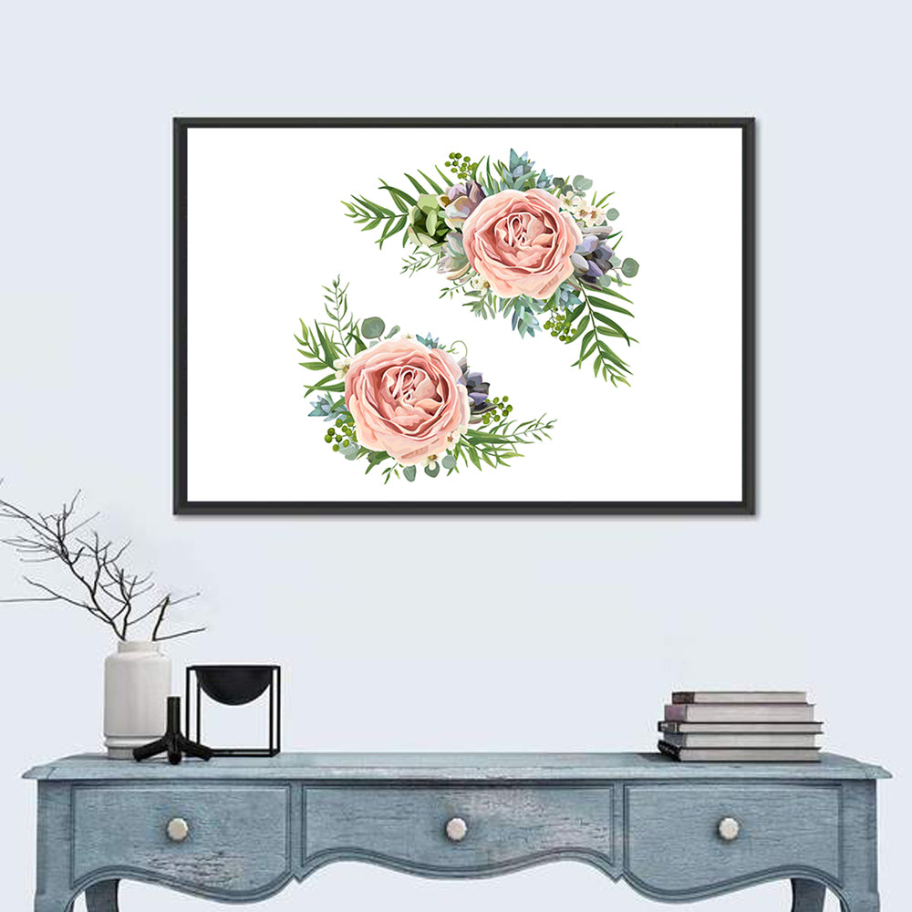 Mirrored Pink Rose Clusters Wall Art in a room, landscape