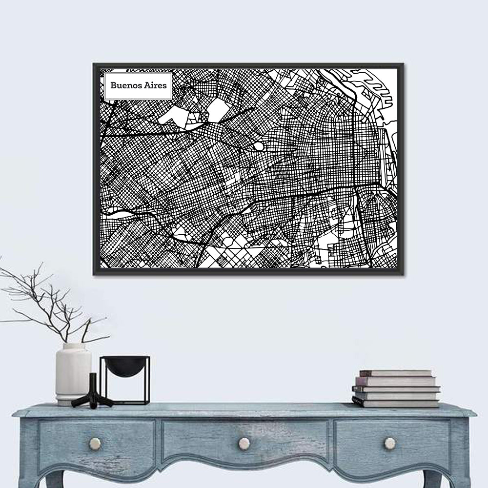 Buenos Aires Street Grid Map Wall Art in a room, landscape