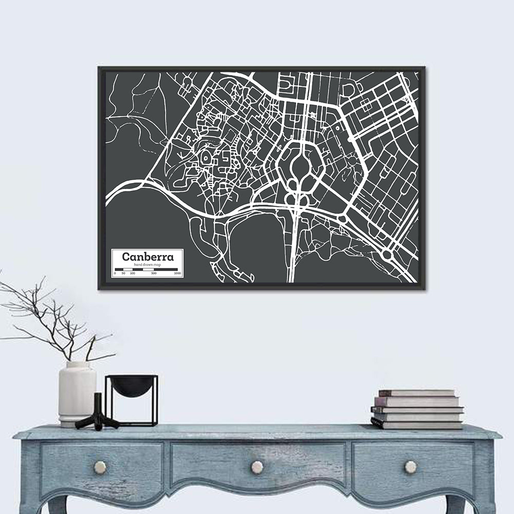 Canberra Street Grid Map Wall Art in a room, landscape