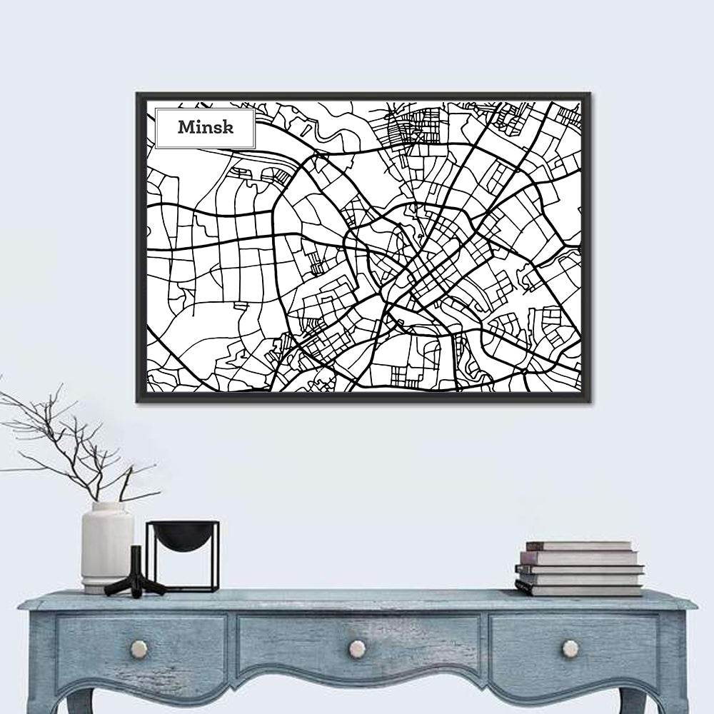 Minsk Street Grid Map Wall Art