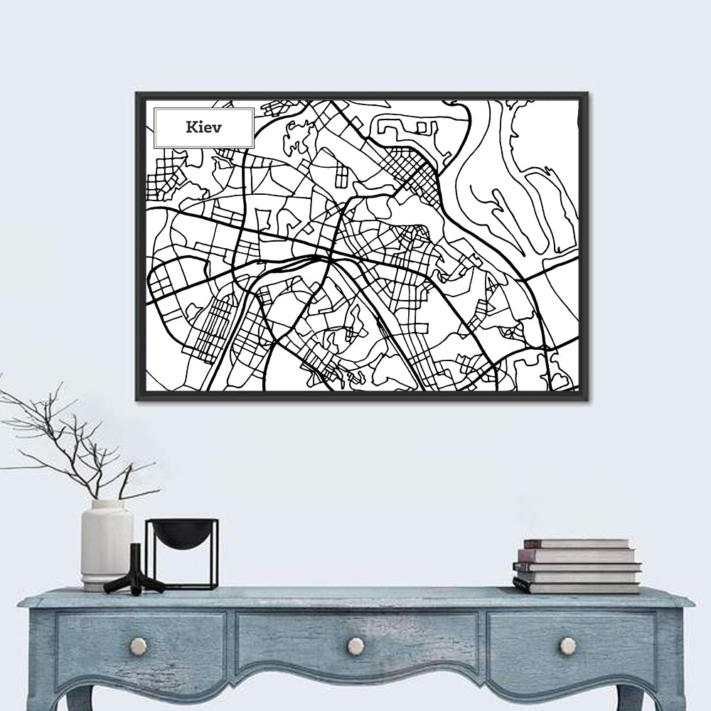Kiev Street Grid Map Wall Art in a room, landscape
