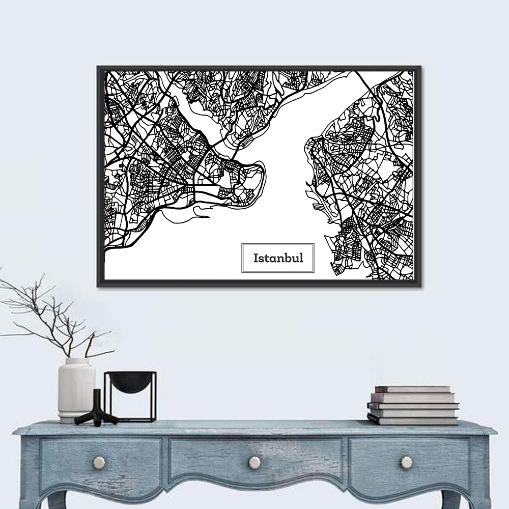 Istanbul Bosphorus Map Wall Art in a room, landscape