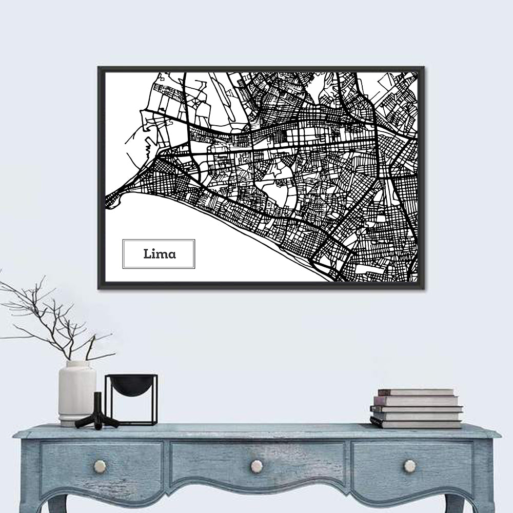 Lima Coastal Street Map Wall Art in a room, landscape