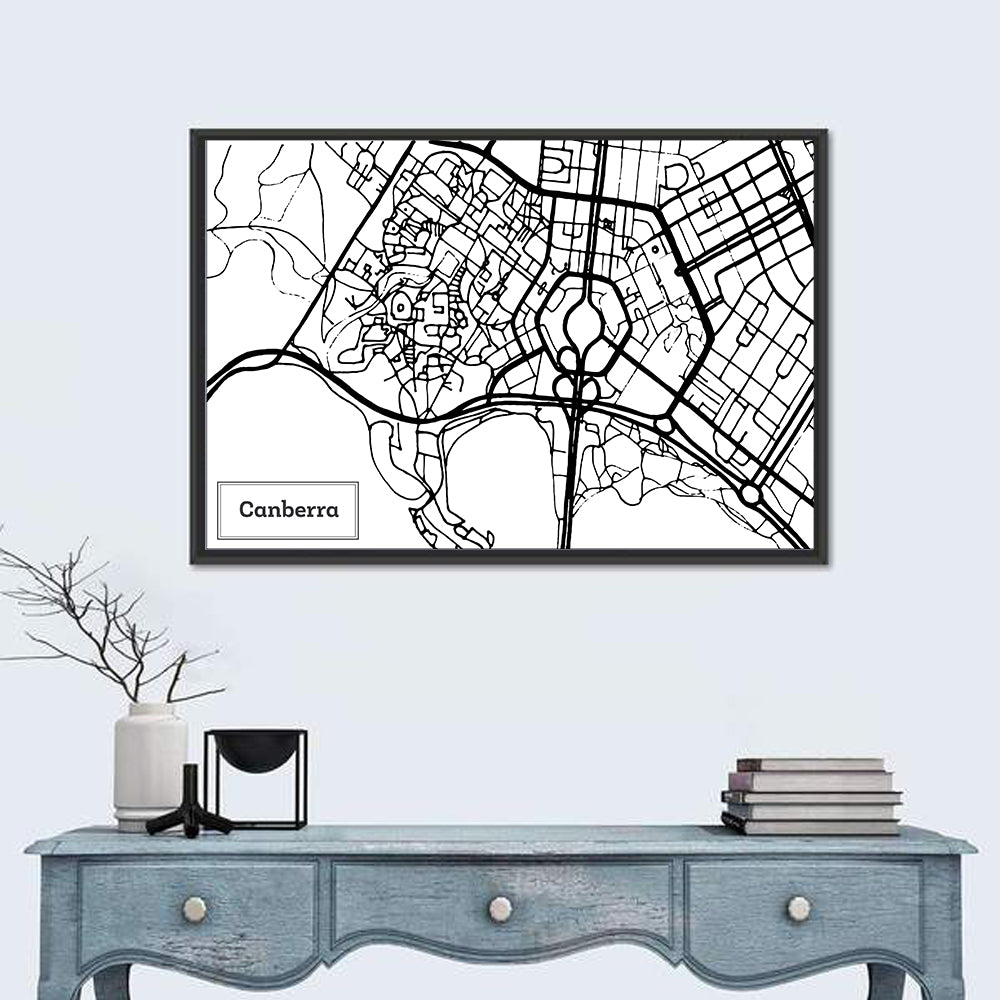 Canberra Street Network Map Wall Art in a room, landscape