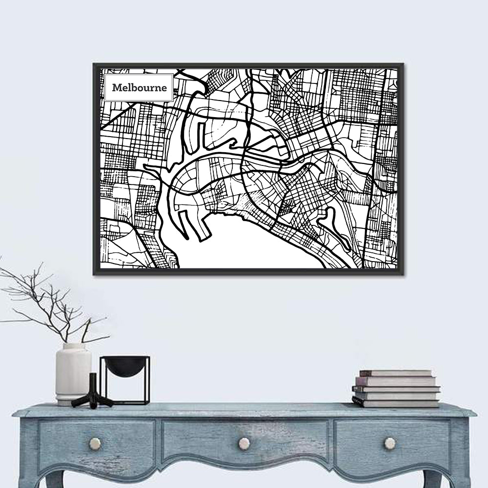 Melbourne Street Grid Map Wall Art in a room, landscape