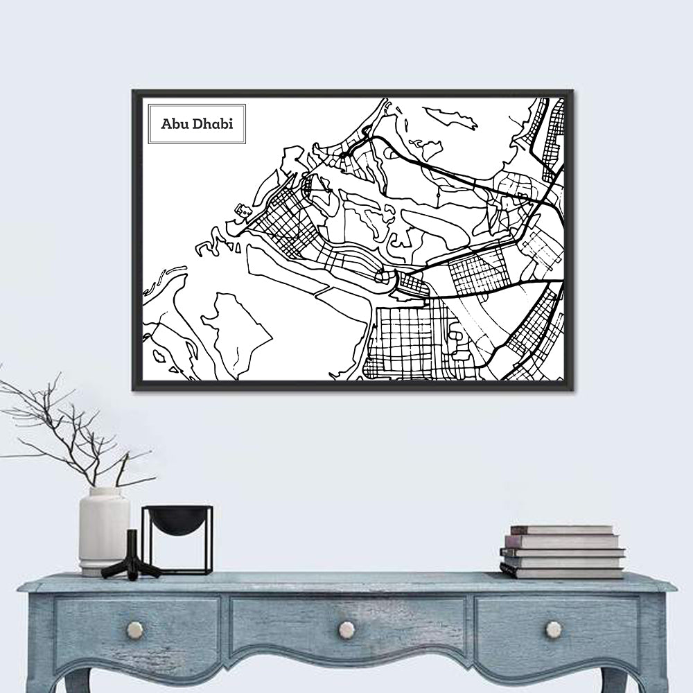Abu Dhabi City Grid Map Wall Art