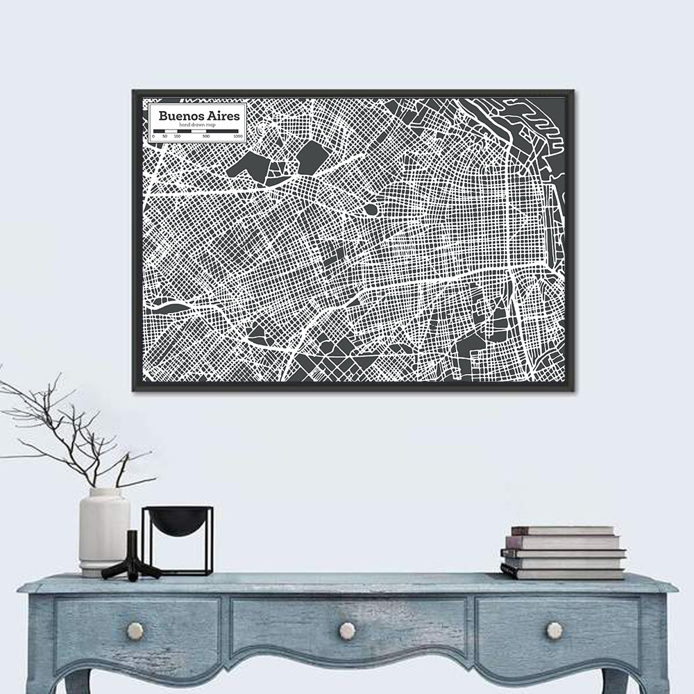 Buenos Aires Street Grid Map Wall Art in a room, landscape