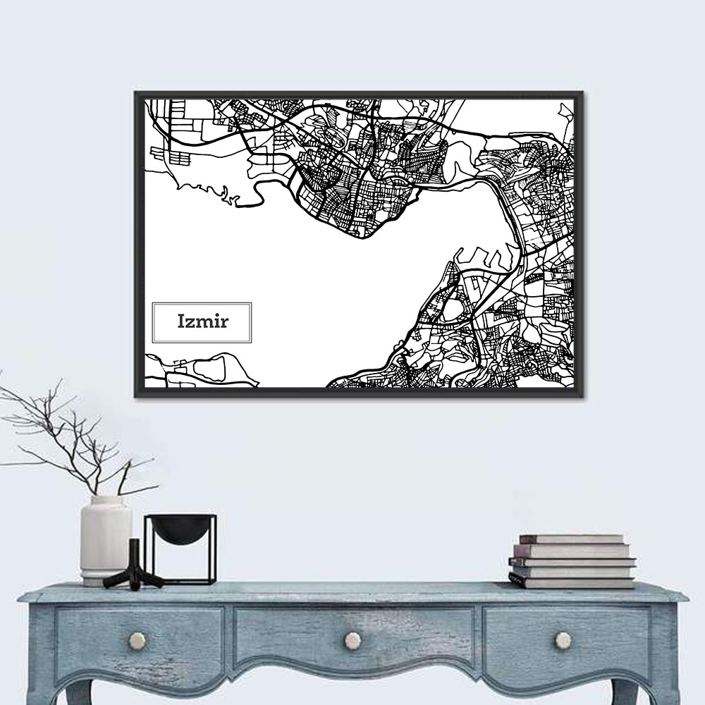 Izmir Coastal Map Wall Art in a room, landscape