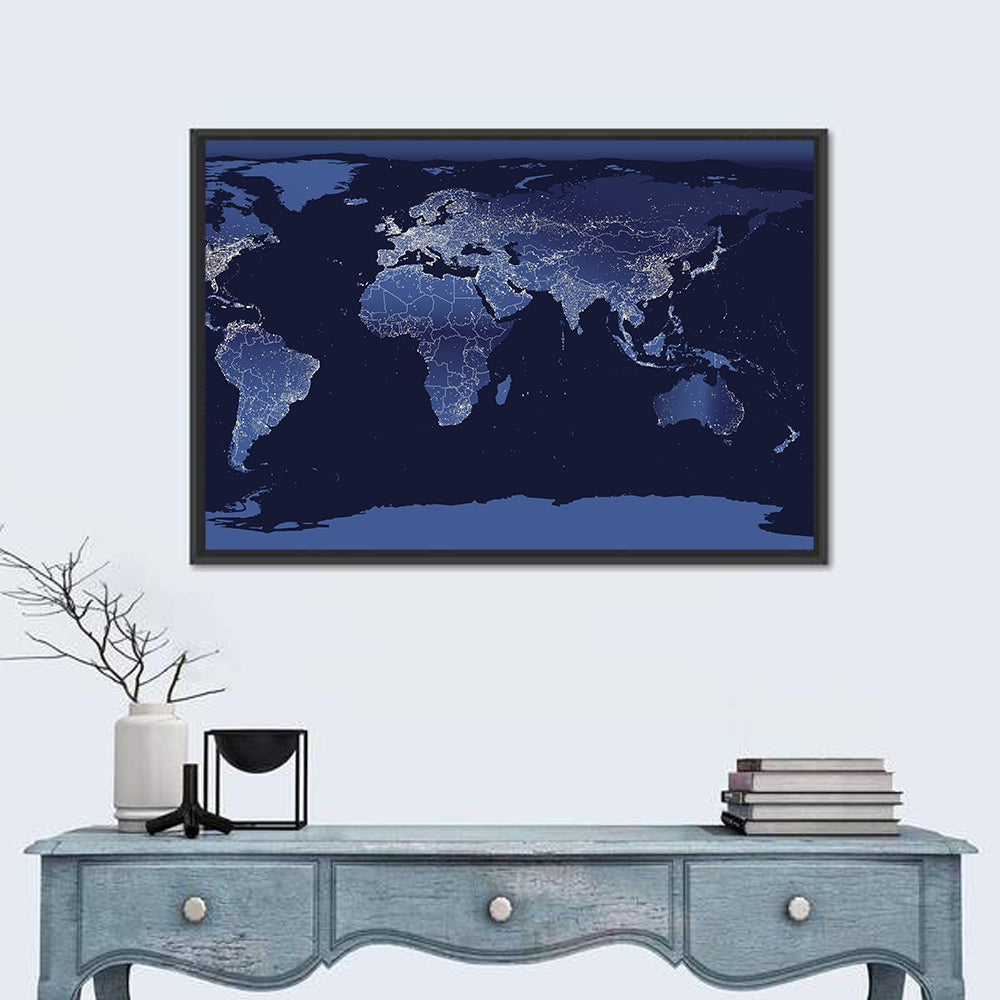 Global Night Lights Map Wall Art