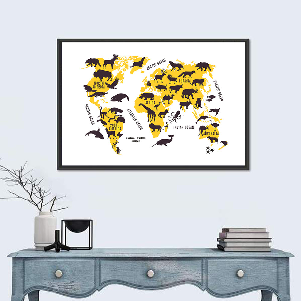 Animals World Map Wall Art