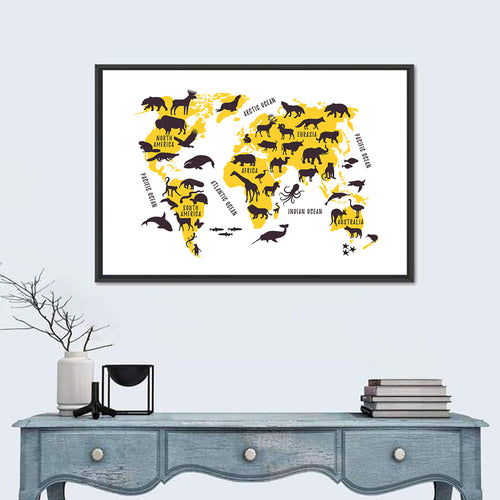 Animal World Map Wall Art