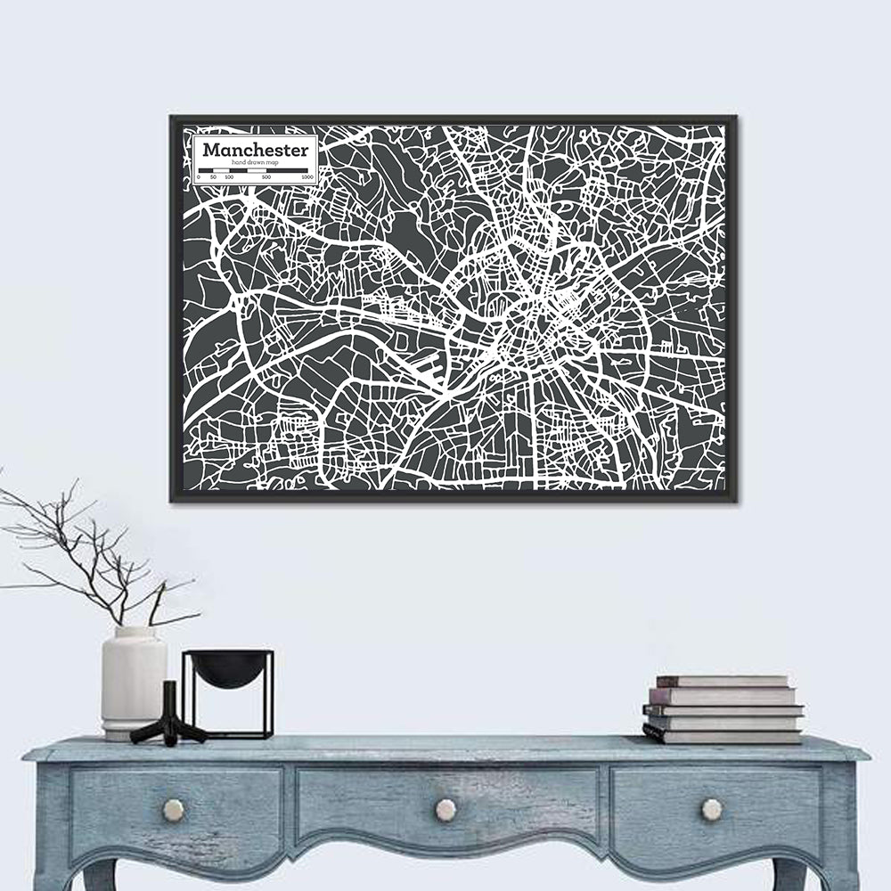 Manchester Street Grid Map Wall Art in a room, landscape
