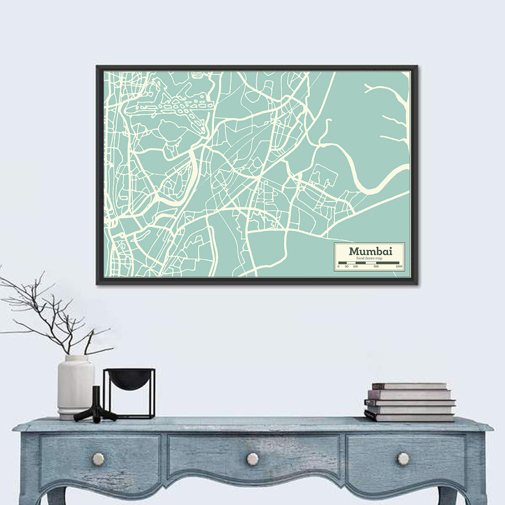 Mumbai Minimalist City Map Wall Art in a room, landscape