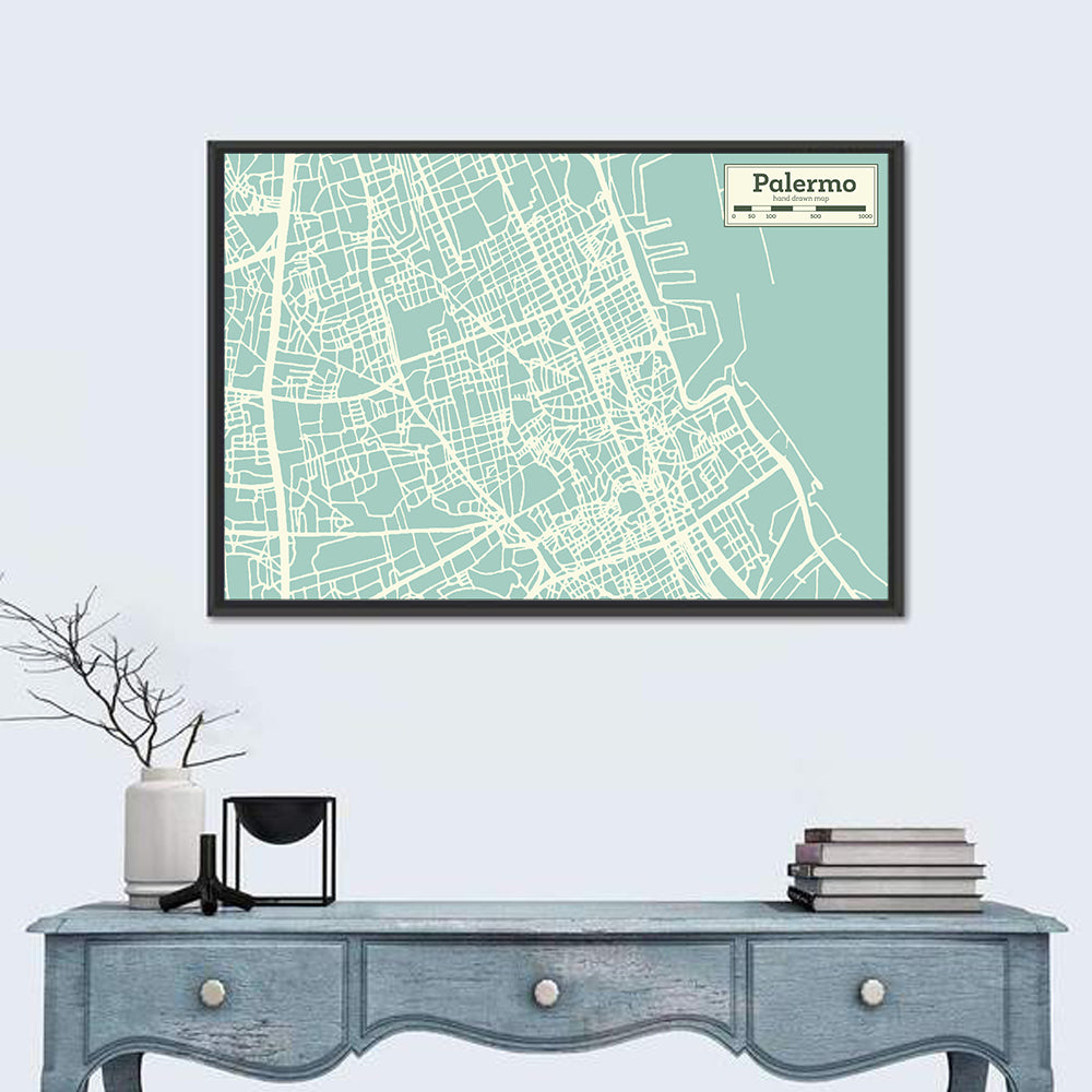 Palermo Coastal Map Wall Art in a room, landscape