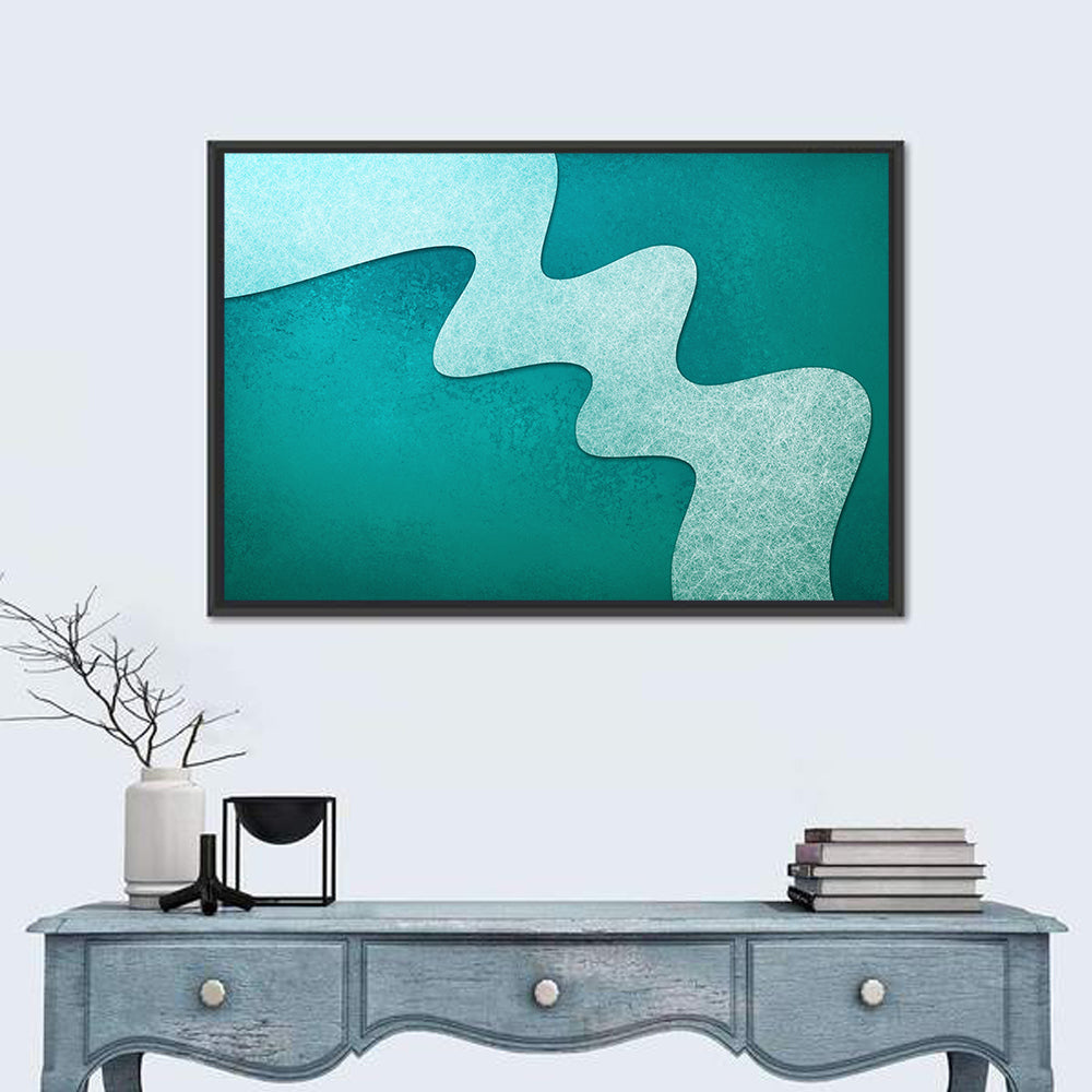 Teal Wavy Texture Wall Art in a room, landscape