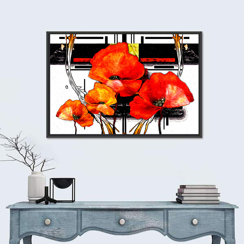 Poppy Closeup Abstract Wall Art in a room, landscape