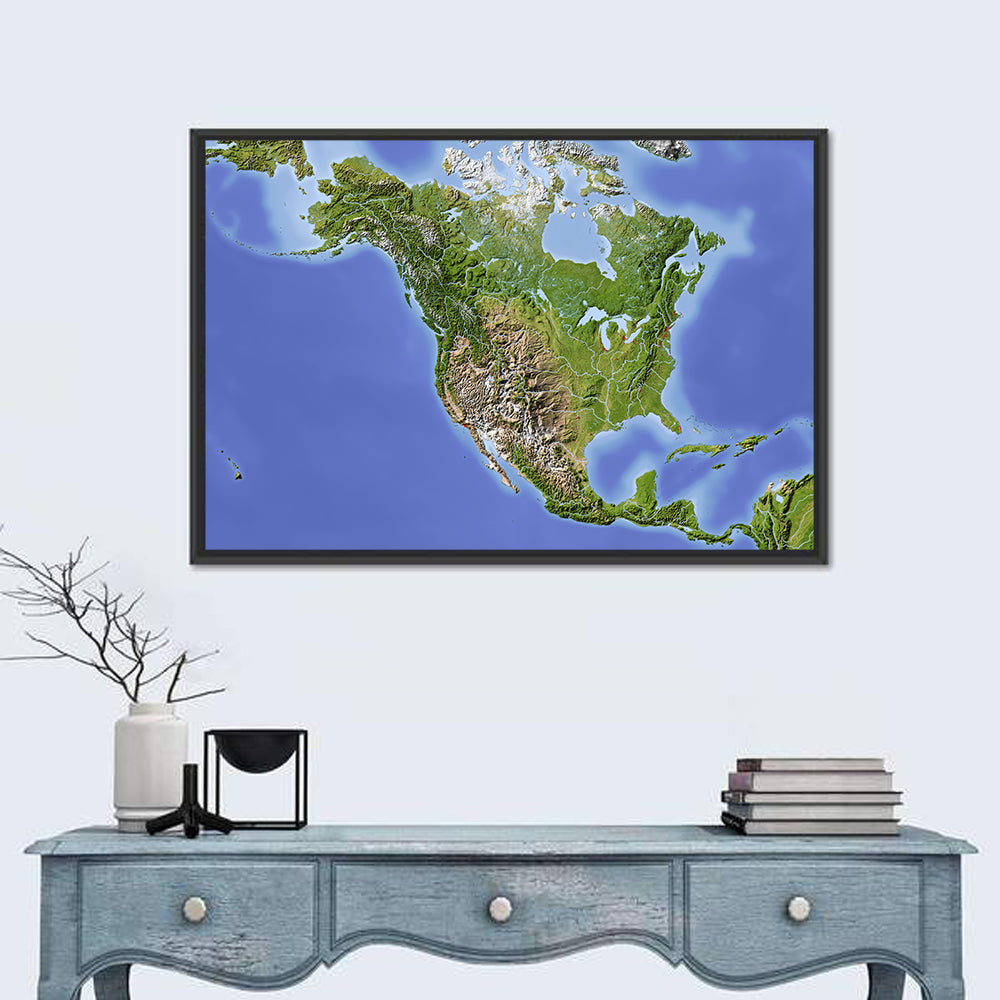 North America Topographic Map Wall Art in a room, landscape