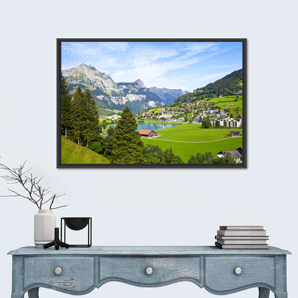 Lungern Lake Village Wall Art in a room, landscape