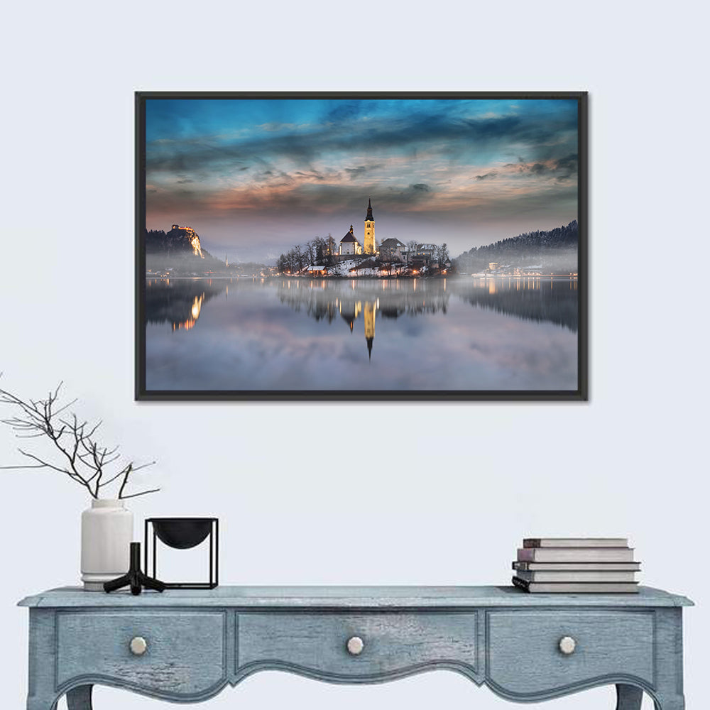 Lake Bled Misty Sunset Wall Art