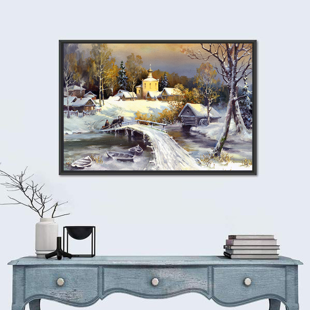 Snowy Village Bridge Wall Art