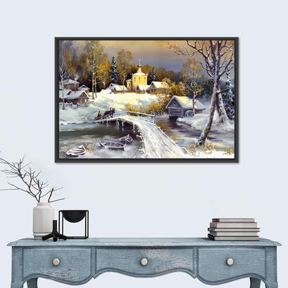 Snowy Village Bridge Wall Art