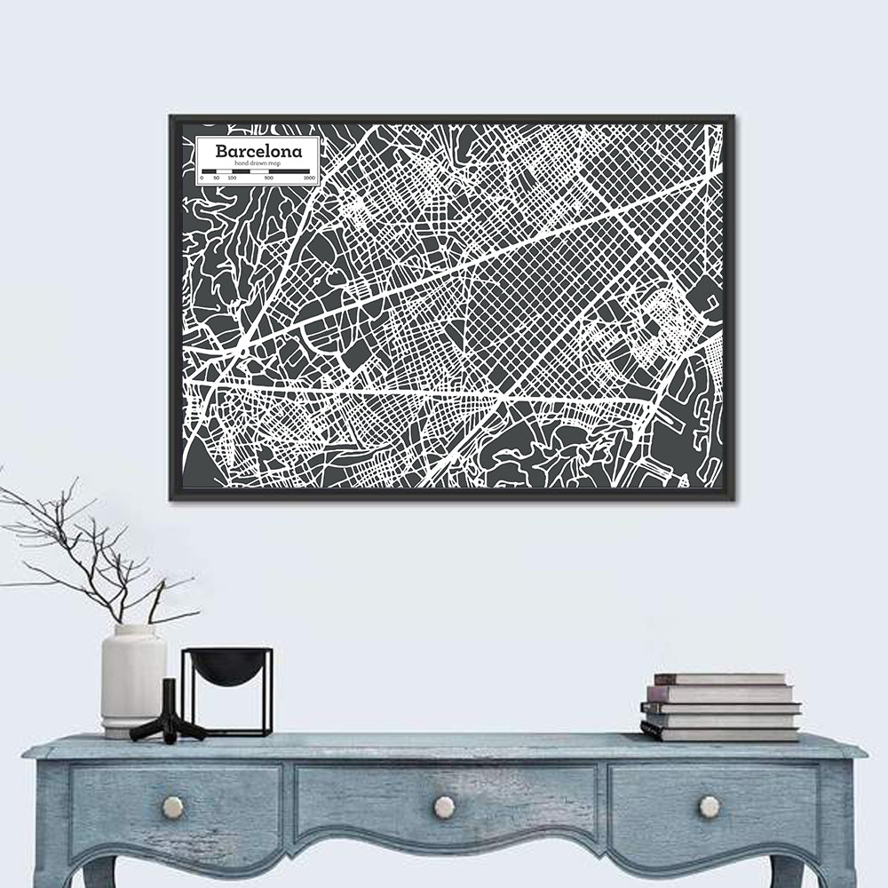 Barcelona Street Grid Map Wall Art