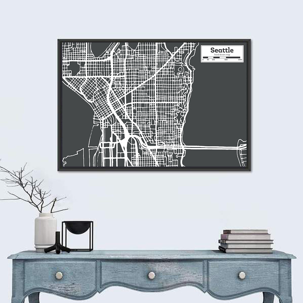 Seattle Urban Grid Map Wall Art in a room, landscape