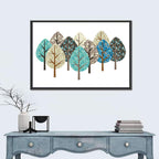 Blue Autumn Patterned Trees Wall Art