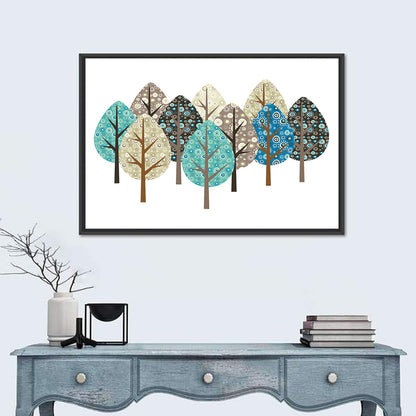 Blue Autumn Patterned Trees Wall Art